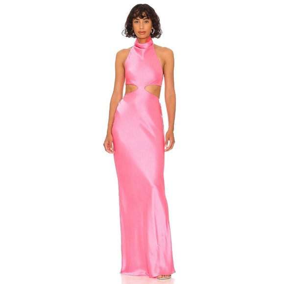 AMANDA UPRICHARD x REVOLVE Kaye Silk Maxi Dress Pink Ribbon Women's Sz M - Picture 2 of 6